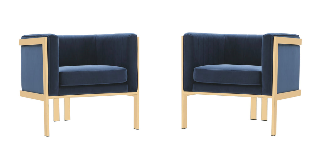 Manhattan Comfort Paramount Modern Velvet Lounge Chair in Royal Blue - Set of 2