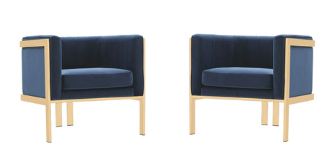Manhattan Comfort Paramount Modern Velvet Lounge Chair in Royal Blue - Set of 2