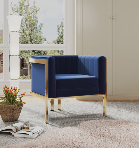 Manhattan Comfort Paramount Modern Velvet Lounge Chair in Royal Blue - Set of 2