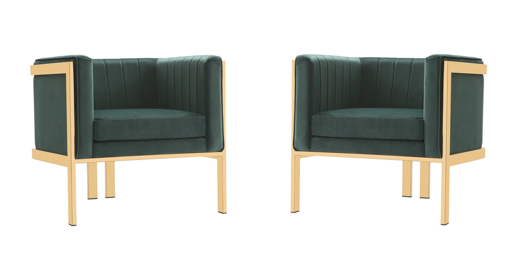 Manhattan Comfort Paramount Modern Velvet Lounge Chair in Forest Green - Set of 2