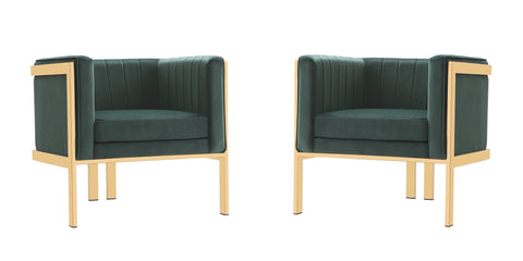 Manhattan Comfort Paramount Modern Velvet Lounge Chair in Forest Green - Set of 2