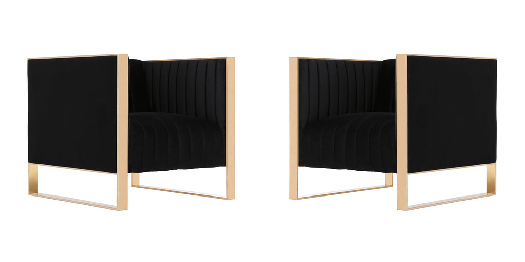 Manhattan Comfort Trillium Mid-Century Modern Velvet Lounge Chair in Black - Set of 2