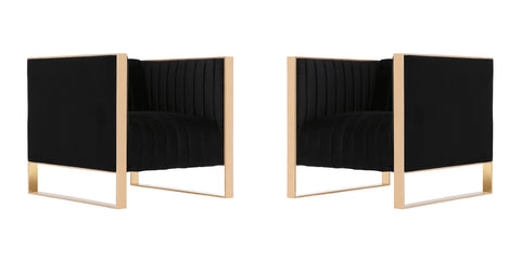 Manhattan Comfort Trillium Mid-Century Modern Velvet Lounge Chair in Black - Set of 2