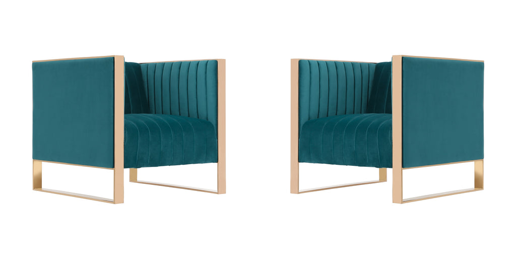 Manhattan Comfort Trillium Mid-Century Modern Velvet Lounge Chair in Teal - Set of 2