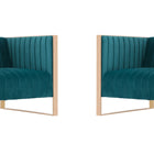 Manhattan Comfort Trillium Mid-Century Modern Velvet Lounge Chair in Teal - Set of 2