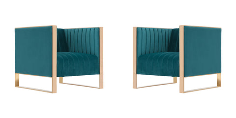 Manhattan Comfort Trillium Mid-Century Modern Velvet Lounge Chair in Teal - Set of 2