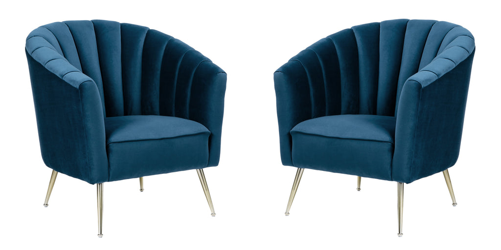 Manhattan Comfort Rosemont Mid-Century Modern Velvet Accent Armchair in Blue - Set of 2