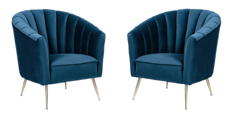 Manhattan Comfort Rosemont Mid-Century Modern Velvet Accent Armchair in Blue - Set of 2