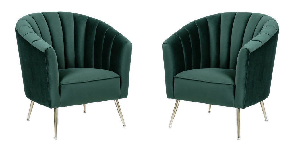 Manhattan Comfort Rosemont Mid-Century Modern Velvet Accent Armchair in Green - Set of 2