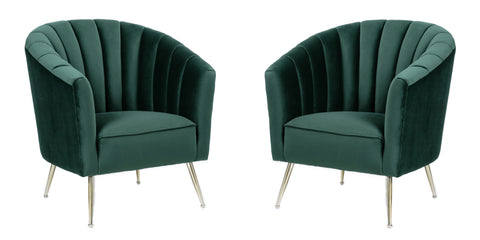 Manhattan Comfort Rosemont Mid-Century Modern Velvet Accent Armchair in Green - Set of 2