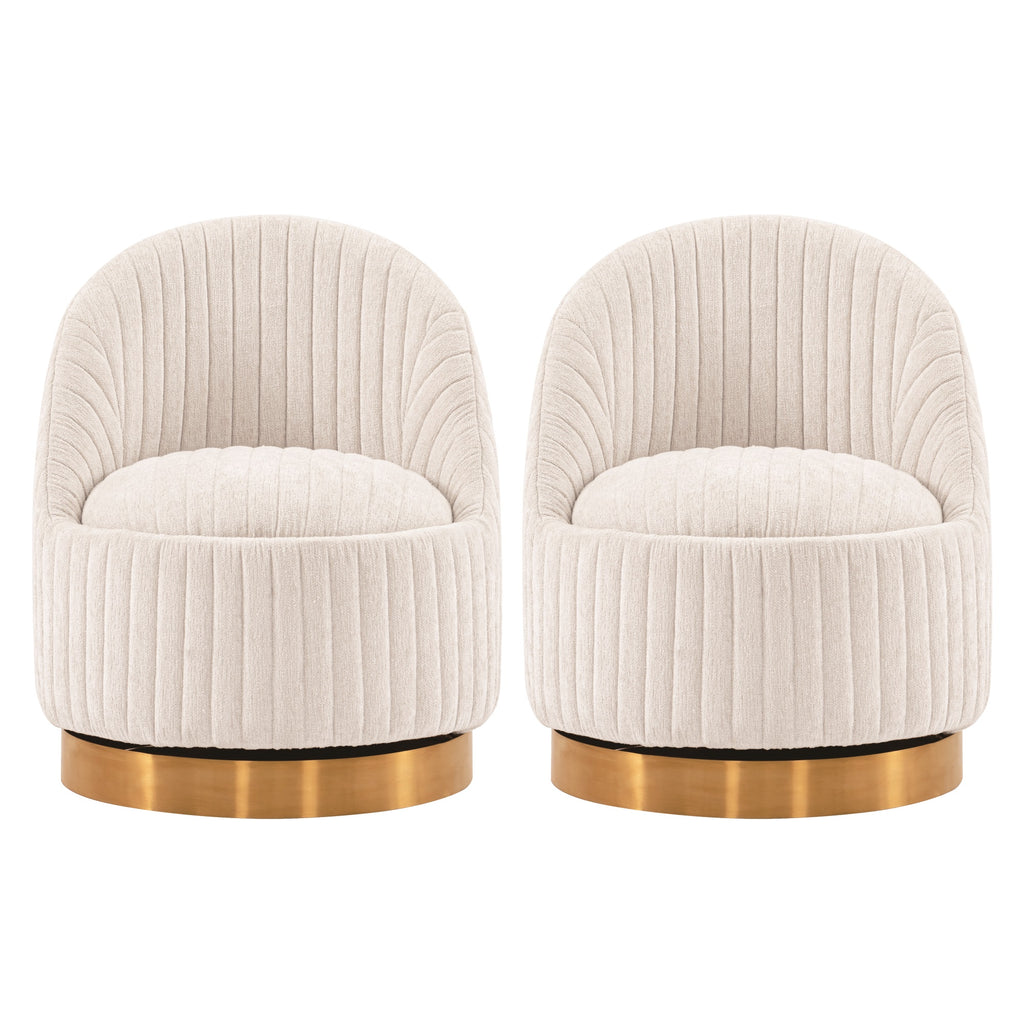 Manhattan Comfort Leela Modern Chenille Swivel Lounge Chair in Cream - Set of 2