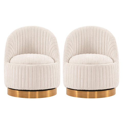 Manhattan Comfort Leela Modern Chenille Swivel Lounge Chair in Cream - Set of 2