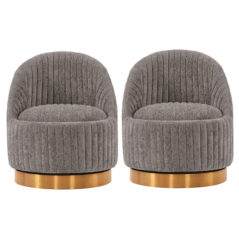 Manhattan Comfort Leela Modern Chenille Swivel Lounge Chair in Gray - Set of 2