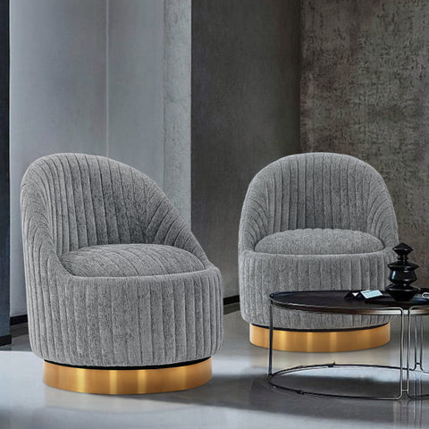 Manhattan Comfort Leela Modern Chenille Swivel Lounge Chair in Gray - Set of 2