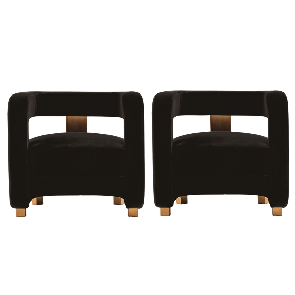 Manhattan Comfort Amirah Modern Velvet Lounge Chair in Black - Set of 2