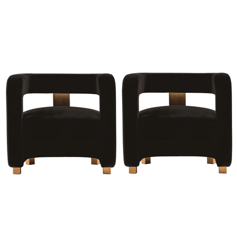 Manhattan Comfort Amirah Modern Velvet Lounge Chair in Black - Set of 2