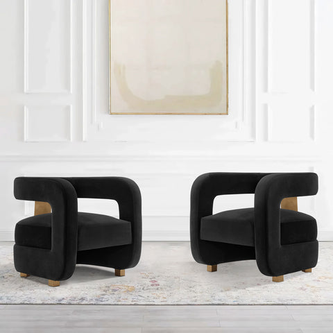 Manhattan Comfort Amirah Modern Velvet Lounge Chair in Black - Set of 2
