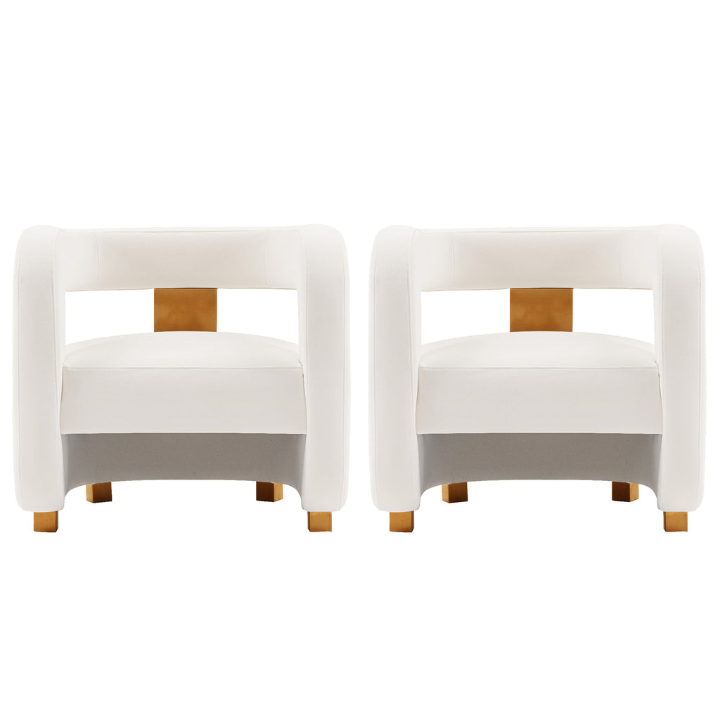 Manhattan Comfort Amirah Modern Velvet Lounge Chair in White - Set of 2