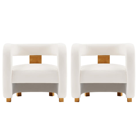 Manhattan Comfort Amirah Modern Velvet Lounge Chair in White - Set of 2