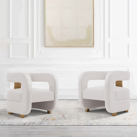Manhattan Comfort Amirah Modern Velvet Lounge Chair in White - Set of 2