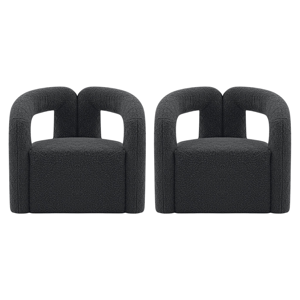 Manhattan Comfort Darian Modern Boucle Lounge Chair in Black - Set of 2