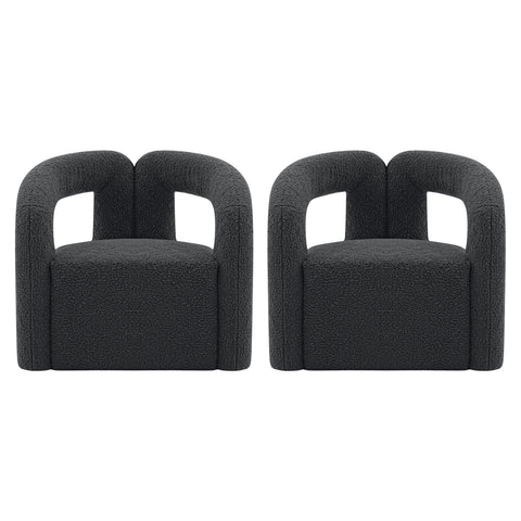 Manhattan Comfort Darian Modern Boucle Lounge Chair in Black - Set of 2
