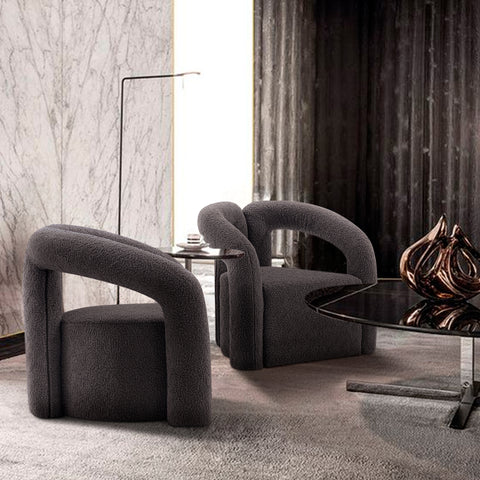 Manhattan Comfort Darian Modern Boucle Lounge Chair in Black - Set of 2