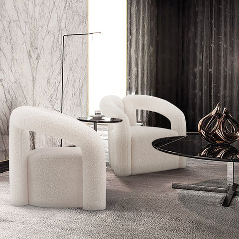 Manhattan Comfort Darian Modern Boucle Lounge Chair in White - Set of 2