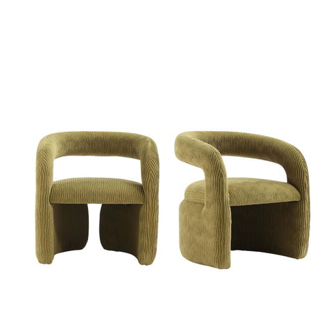 Manhattan Comfort Corvette Mid-Century Modern Velvet Lounge Chair in Olive Green - Set of 2
