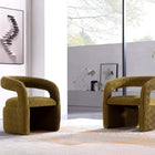 Manhattan Comfort Corvette Mid-Century Modern Velvet Lounge Chair in Olive Green - Set of 2