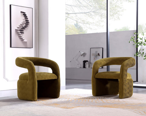 Manhattan Comfort Corvette Mid-Century Modern Velvet Lounge Chair in Olive Green - Set of 2