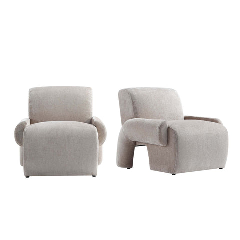 Manhattan Comfort Verandah Mid-Century Modern Chenille Lounge Chair in Beige - Set of 2