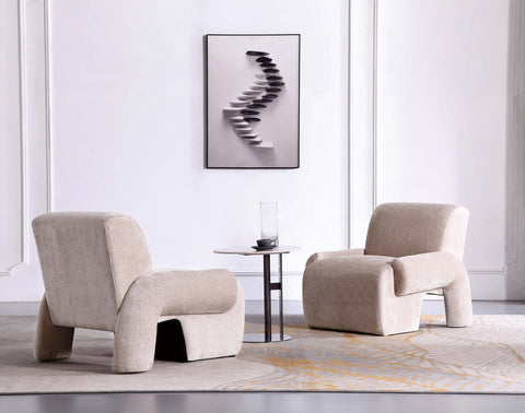 Manhattan Comfort Verandah Mid-Century Modern Chenille Lounge Chair in Beige - Set of 2