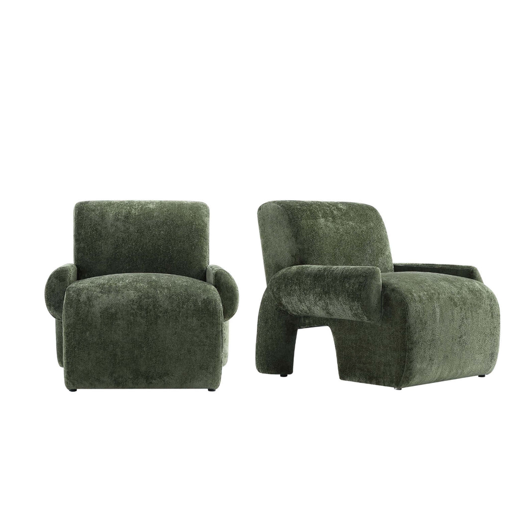 Manhattan Comfort Verandah Mid-Century Modern Chenille Lounge Chair in Olive Green - Set of 2