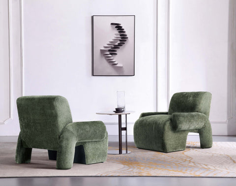 Manhattan Comfort Verandah Mid-Century Modern Chenille Lounge Chair in Olive Green - Set of 2