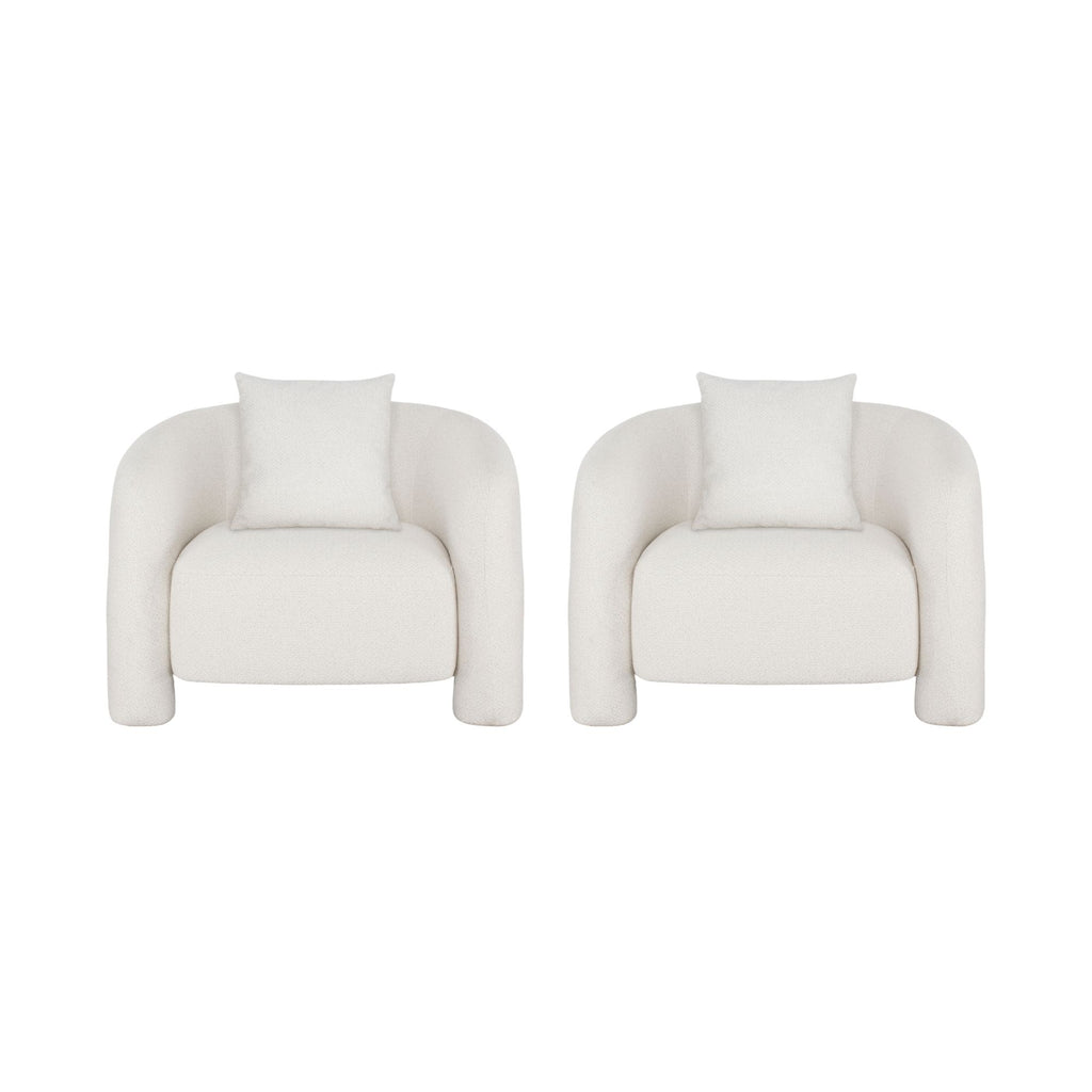 Manhattan Comfort Sylvia Modern Glam Tweed Lounge Chair in Ivory - Set of 2