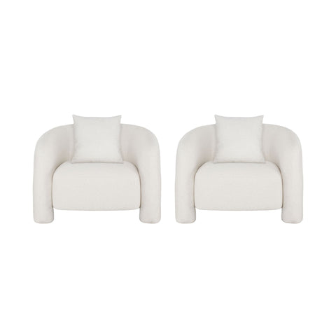 Manhattan Comfort Sylvia Modern Glam Tweed Lounge Chair in Ivory - Set of 2