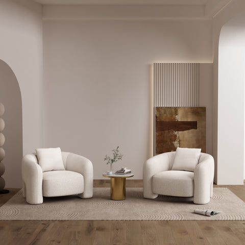 Manhattan Comfort Sylvia Modern Glam Tweed Lounge Chair in Ivory - Set of 2