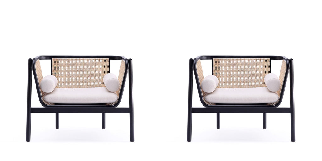 Manhattan Comfort Versailles Industry Chic Cane Wood Accent Armchair in Cream - Set of 2