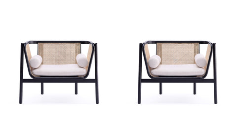 Manhattan Comfort Versailles Industry Chic Cane Wood Accent Armchair in Cream - Set of 2
