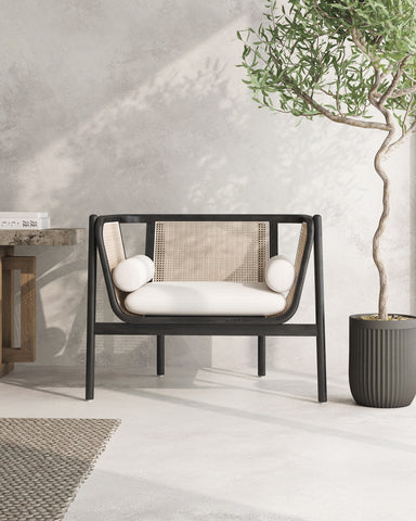 Manhattan Comfort Versailles Industry Chic Cane Wood Accent Armchair in Cream - Set of 2