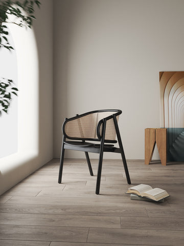 Manhattan Comfort Versailles Industry Chic Wood Accent Armchair in Black and Natural - Set of 2