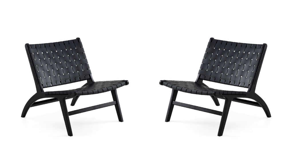 Manhattan Comfort Maintenon Industry Chic Vegan Leather Wood Accent Chair in Black - Set of 2