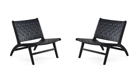 Manhattan Comfort Maintenon Industry Chic Vegan Leather Wood Accent Chair in Black - Set of 2