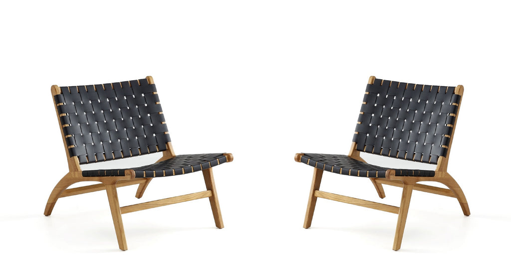 Manhattan Comfort Maintenon Industry Chic Vegan Leather Wood Accent Chair in Black and Natural - Set of 2