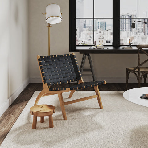 Manhattan Comfort Maintenon Industry Chic Vegan Leather Wood Accent Chair in Black and Natural - Set of 2