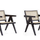 Manhattan Comfort Hamlet Industry Chic Cane Back Wood Accent Armchair in Black and Natural - Set of 2