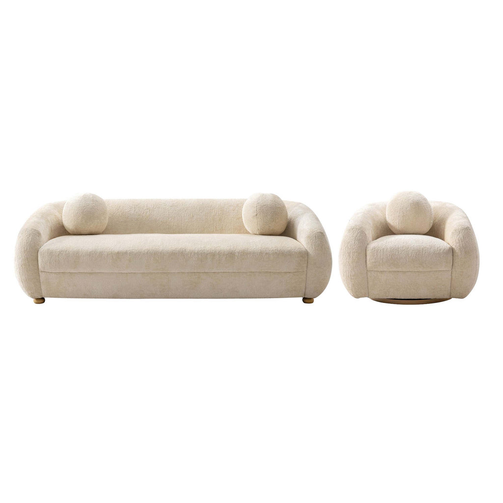 Manhattan Comfort Tribeca Mid-Century Modern 2-Piece Sofa Set in Cream
