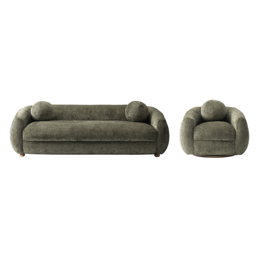 Manhattan Comfort Tribeca Mid-Century Modern 2-Piece Sofa Set in Olive Green