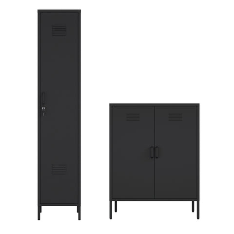Manhattan Comfort Naomi Modern 2-Piece Metal Storage Cabinets in Black